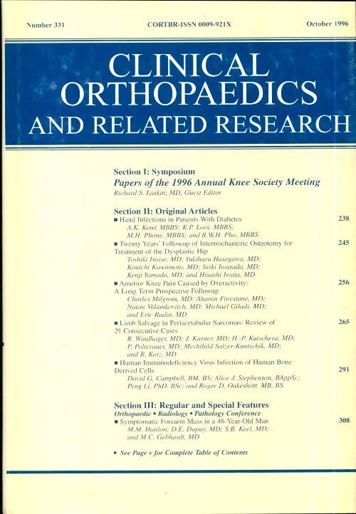 Clinical orthopedics and related research n°331 : Papers of the annual knee society meeting - Collectif - Livre