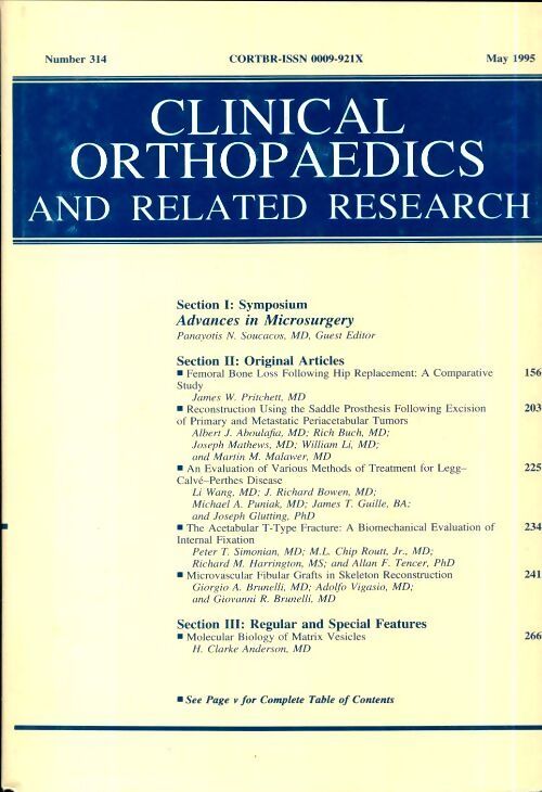 Clinical orthopedics and related research n°314 : Advances in microsurgery - Collectif - Livre