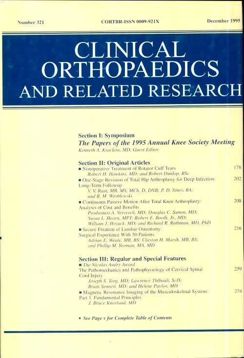 Clinical orthopedics and related research n°321 : Papers of the 1995 annual knee society meeting - Collectif - Livre