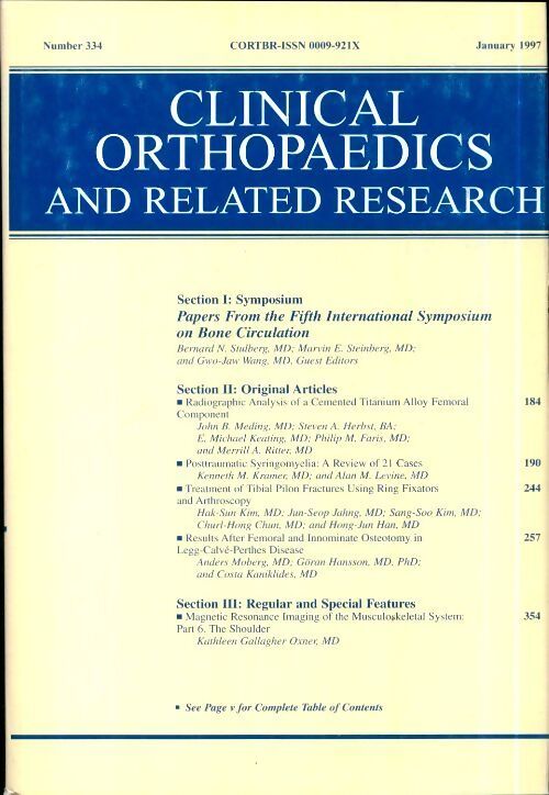 Clinical orthopedics and related research n°334 : Papers from the fifth international symposium on bone circulation - Collectif - Livre