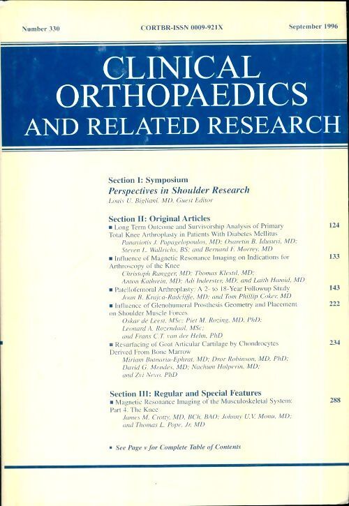Clinical orthopedics and related research n°330 : Perspectives in shoulder research - Collectif - Livre