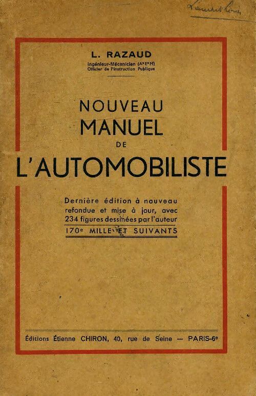Nouveau manuel de l'automobiliste - L. Razaud - Livre