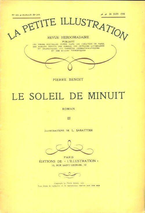La petite illustration n°485 Roman n°219 : Le soleil de minuit Tome III - Collectif - Livre