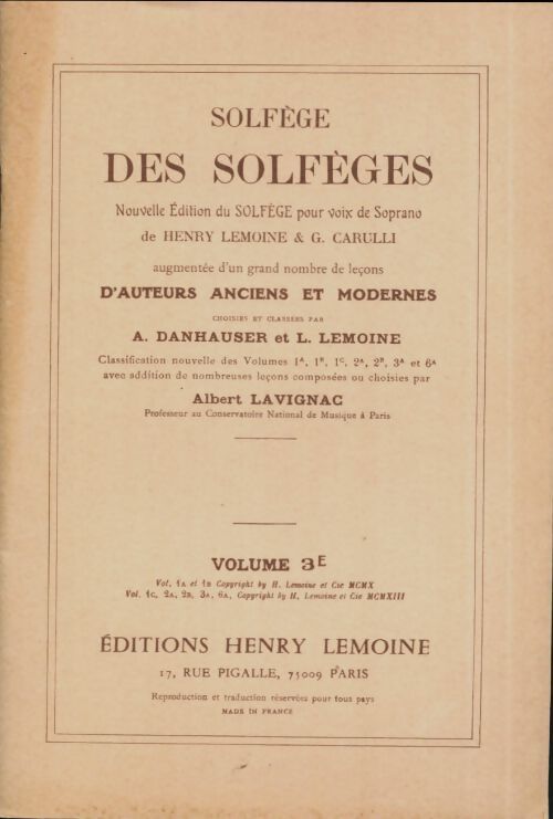 Solfège des solfèges Volume 3E - Henry Lemoine - Livre