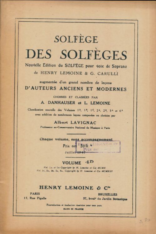 Solfège des solfèges Volume 4D - Henry Lemoine - Livre