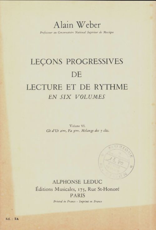 Leçons progressives de lecture et de rythme Tome VI - Alain Weber - Livre