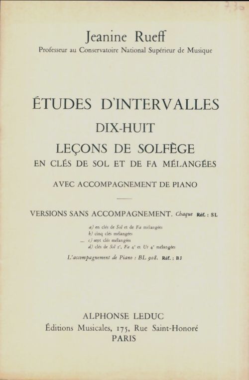 Etudes d'intervalles. Dix-huit leçons de solfège - Jeanine Rueff - Livre