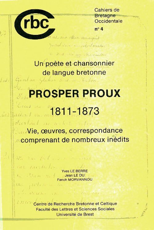 Cahiers de Bretagne occidentale n°4 : Prosper Roux - Collectif - Livre
