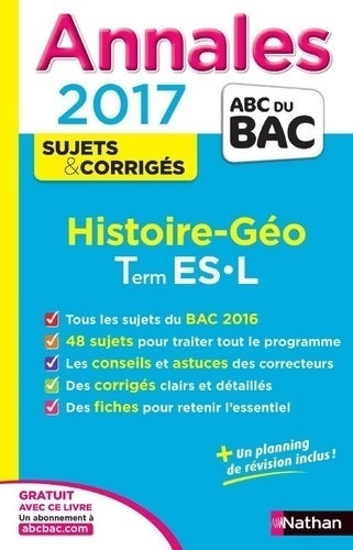 Histoire-géographie Terminales EL, L sujets & corrigés 2017 - Collectif - Livre