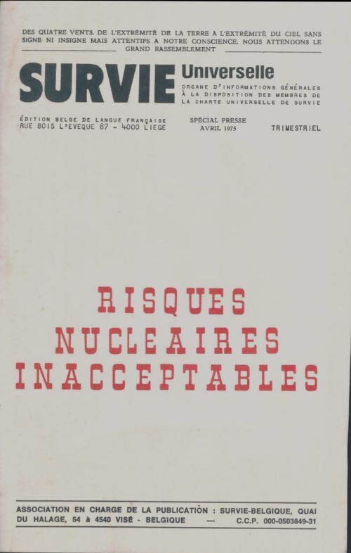 Survie universelle : Risques nucléaires inacceptables - Collectif - Livre
