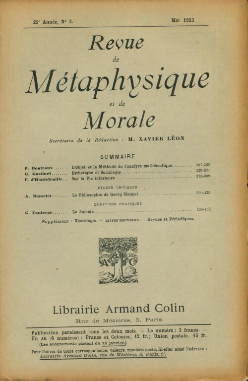 Revue de métaphysique et de morale 21e année n°3 - Collectif - Livre