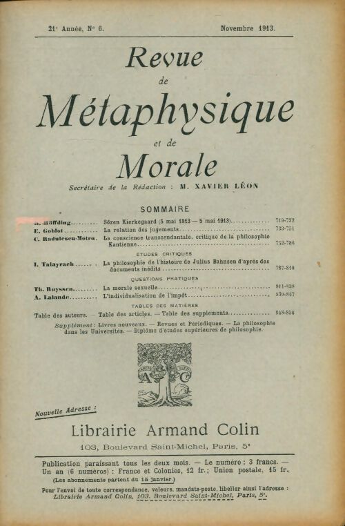 Revue de métaphysique et de morale 21e année n°6 - Collectif - Livre