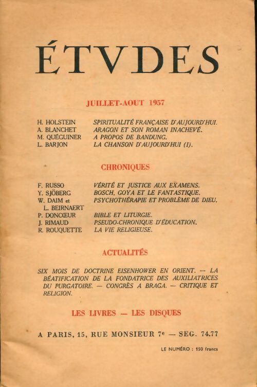 Etudes n°294 - 7-8 - Collectif - Livre