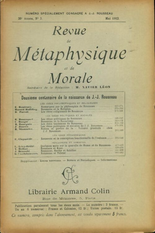 Revue de métaphysique et de morale 20e année n°3 - Collectif - Livre