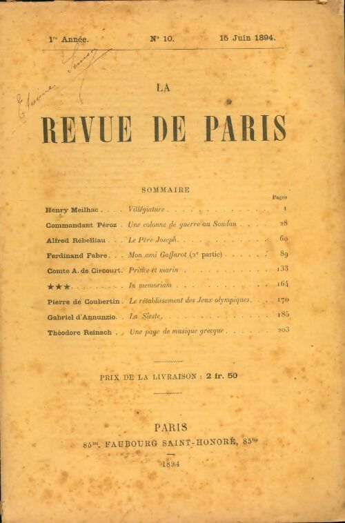 La revue de Paris 1ère année n°10 - Collectif - Livre