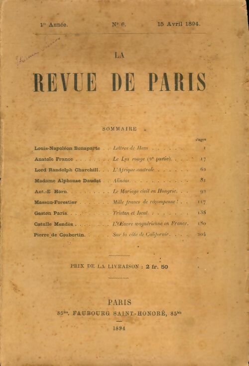 La revue de Paris 1ère année n°6 - Collectif - Livre