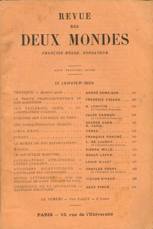 Revue des deux mondes 103e années Tome XIII - Collectif - Livre