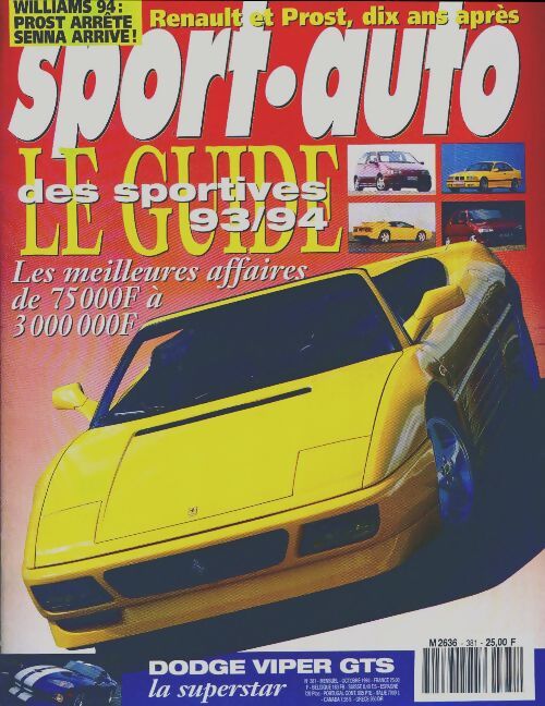 Sport-auto n°381 : Le guide des sportives 93/94 - Collectif - Livre