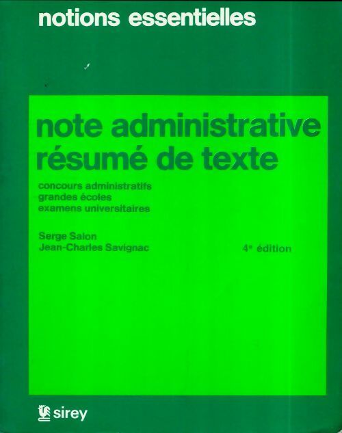 Note administrative et résumé de texte. Concours administratifs catégorie A - Serge Salon - Livre